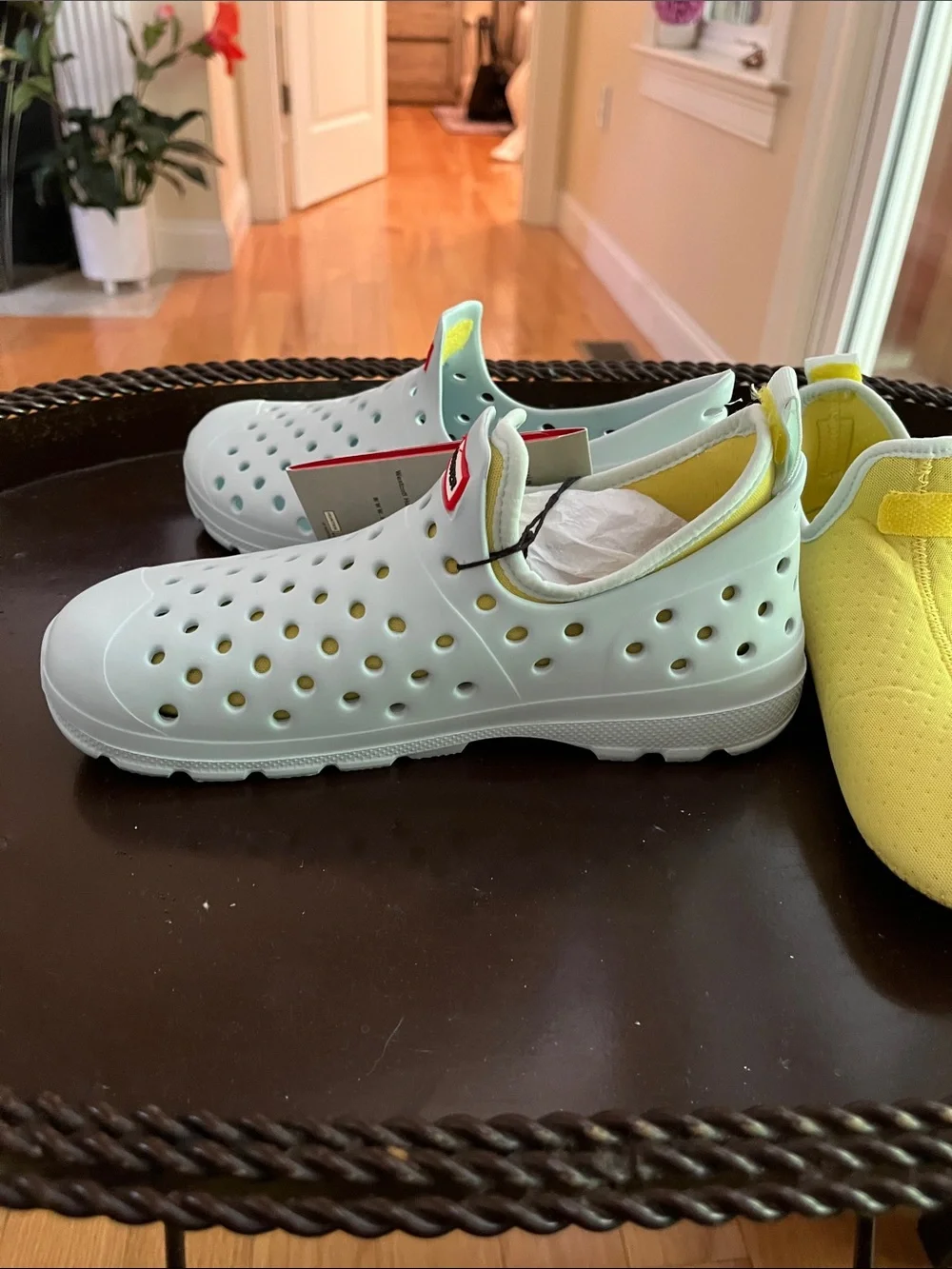 Hunter Kids White and Yellow Water Shoe Set with internal synthetic socks.